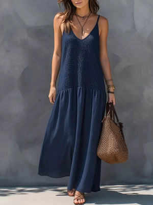 maxi dress in navy blue featuring smocked and A-line fit