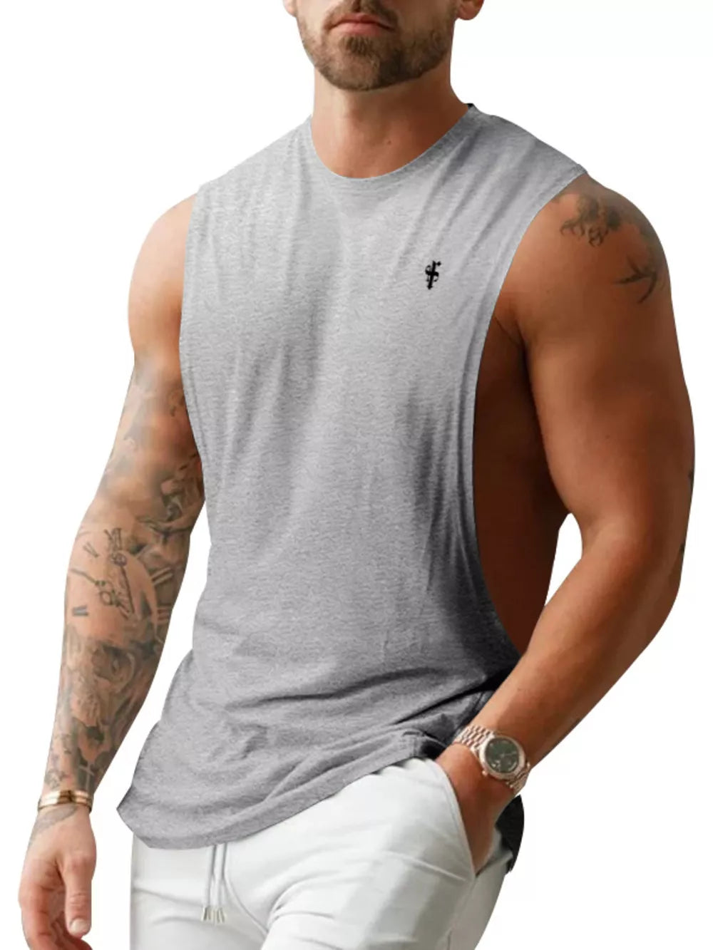 Apricot Men's Full Size Round Neck Tank Top Plus Size