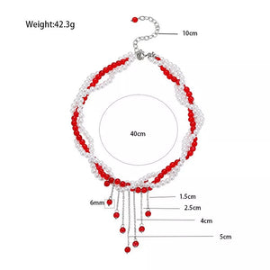 Twisted Bead Tassel Necklace in Red