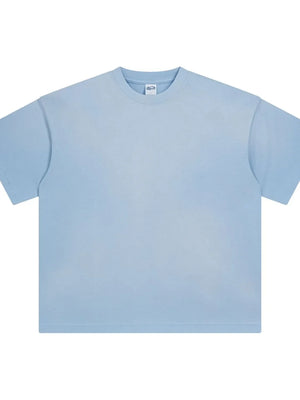 Oversized washed tee in light blue with a relaxed fit and crew neck.