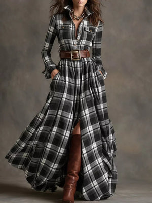 navy blue shirt dress with maxi and button-front