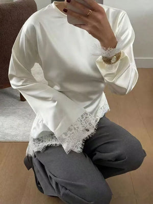 100% polyester Care instructions: Machine wash cold blouse in White with relaxed silhouette