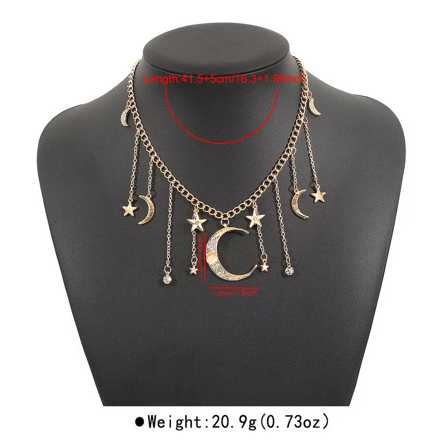 Moon & Star Charm 18k Gold-plated Necklace in gold with moon charms