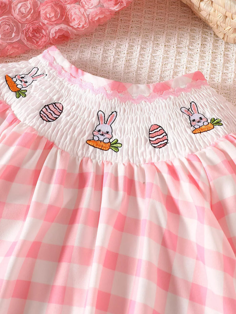 Children's Plaid Smocked Long Sleeve Top And Pants Set in Pink