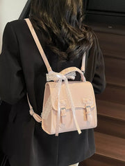 Pu Leather Small Backpack Bag in Pink with buckle straps