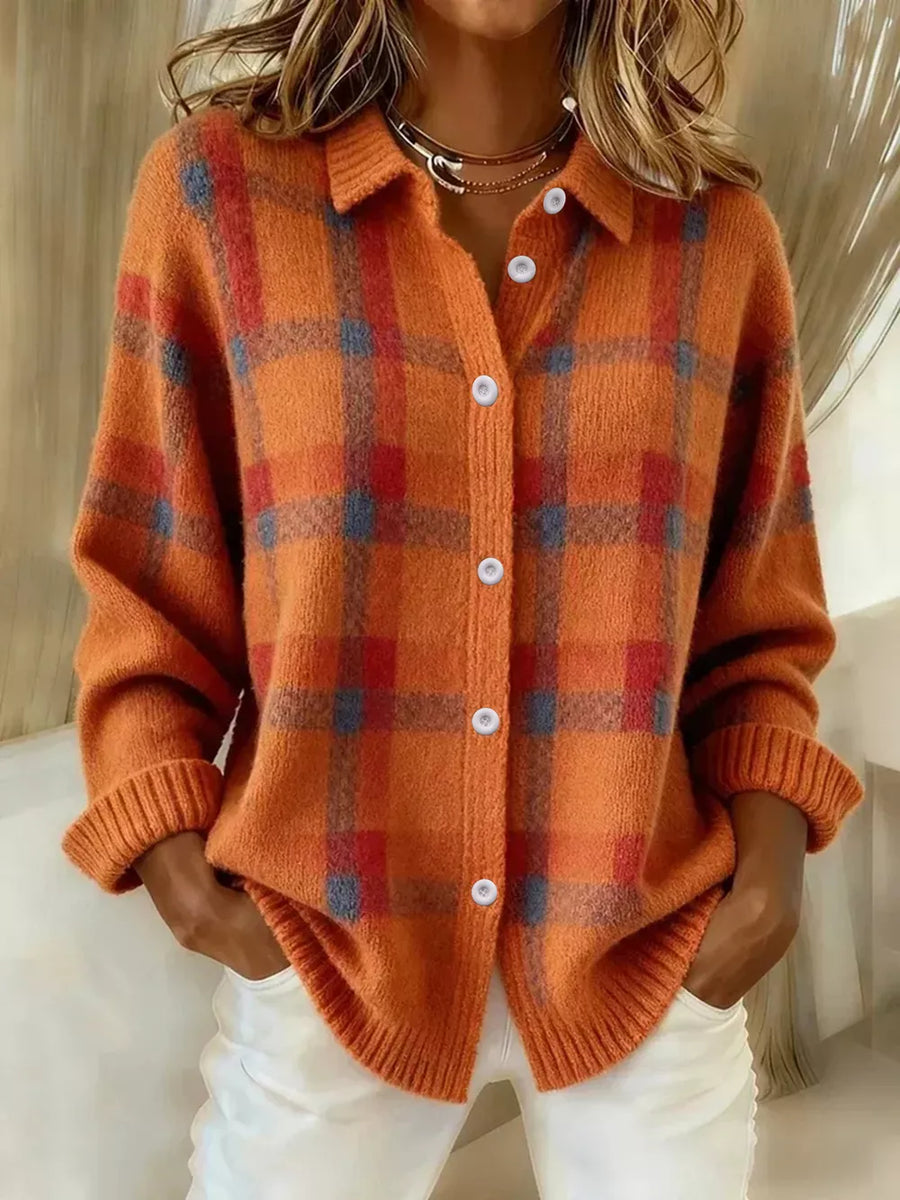 Red Plaid Button-up Cardigan