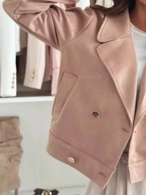 Chic Double-breasted Cropped Jacket in Dusty Pink