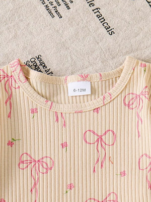 Apricot with Children's Ribbed Knit Top And Shorts Set in Apricot
