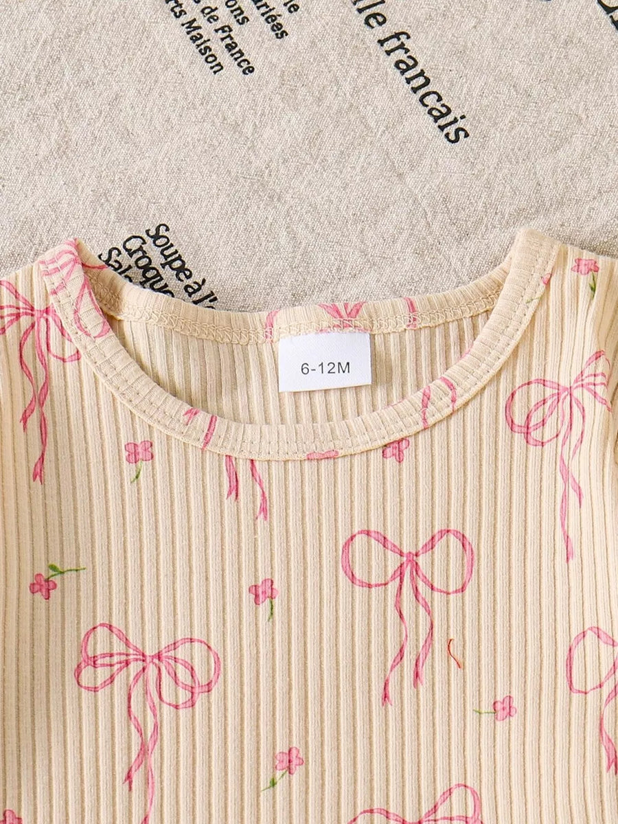 Apricot with Children's Ribbed Knit Top And Shorts Set in Apricot