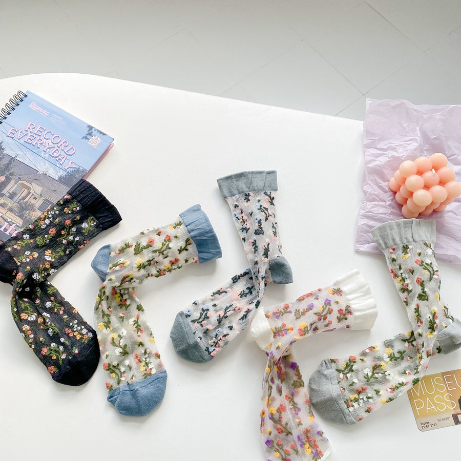 socks featuring ditsy floral in light gray with cotton Imported Size &amp texture