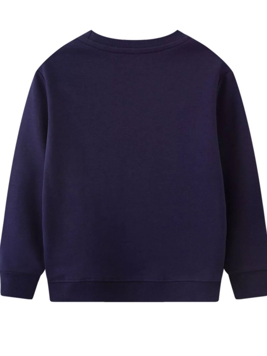 Dark Navy baby sweatshirt with crew neck and long sleeves.