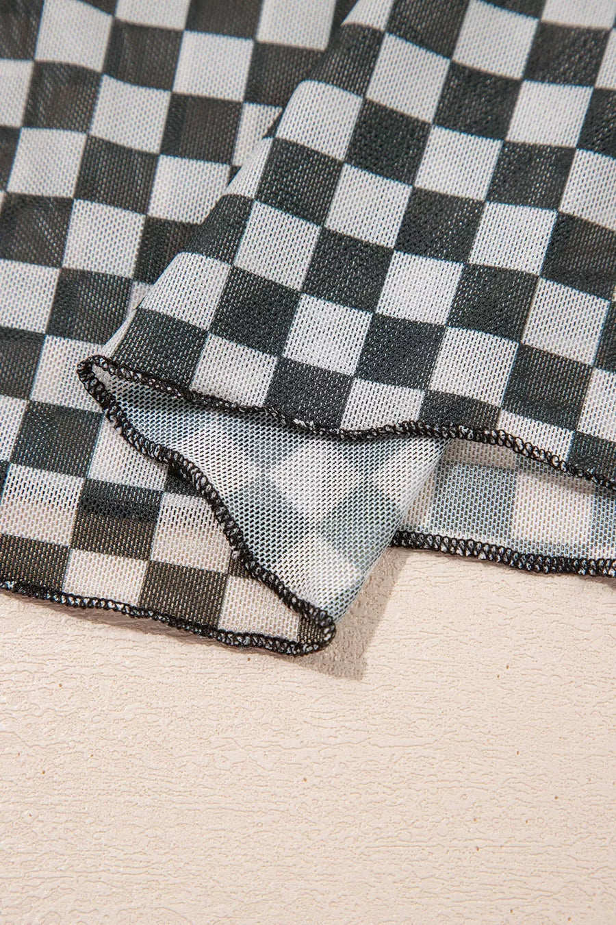 Plaid Stand Neck Long Sleeve Mesh Top option 10