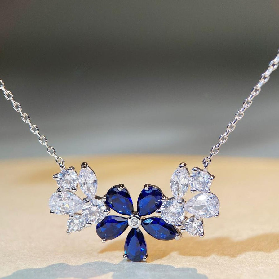 necklace featuring floral in Dark Green with 925 sterling silver,Zircon Care instructions: Avoid wearing during exercise, as