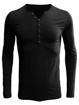 Black long sleeve henley tee with button placket