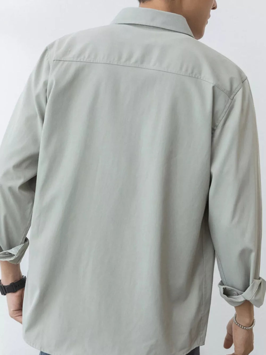 Men's Plus Size Button Up Long-sleeve Shirt in Light Blue