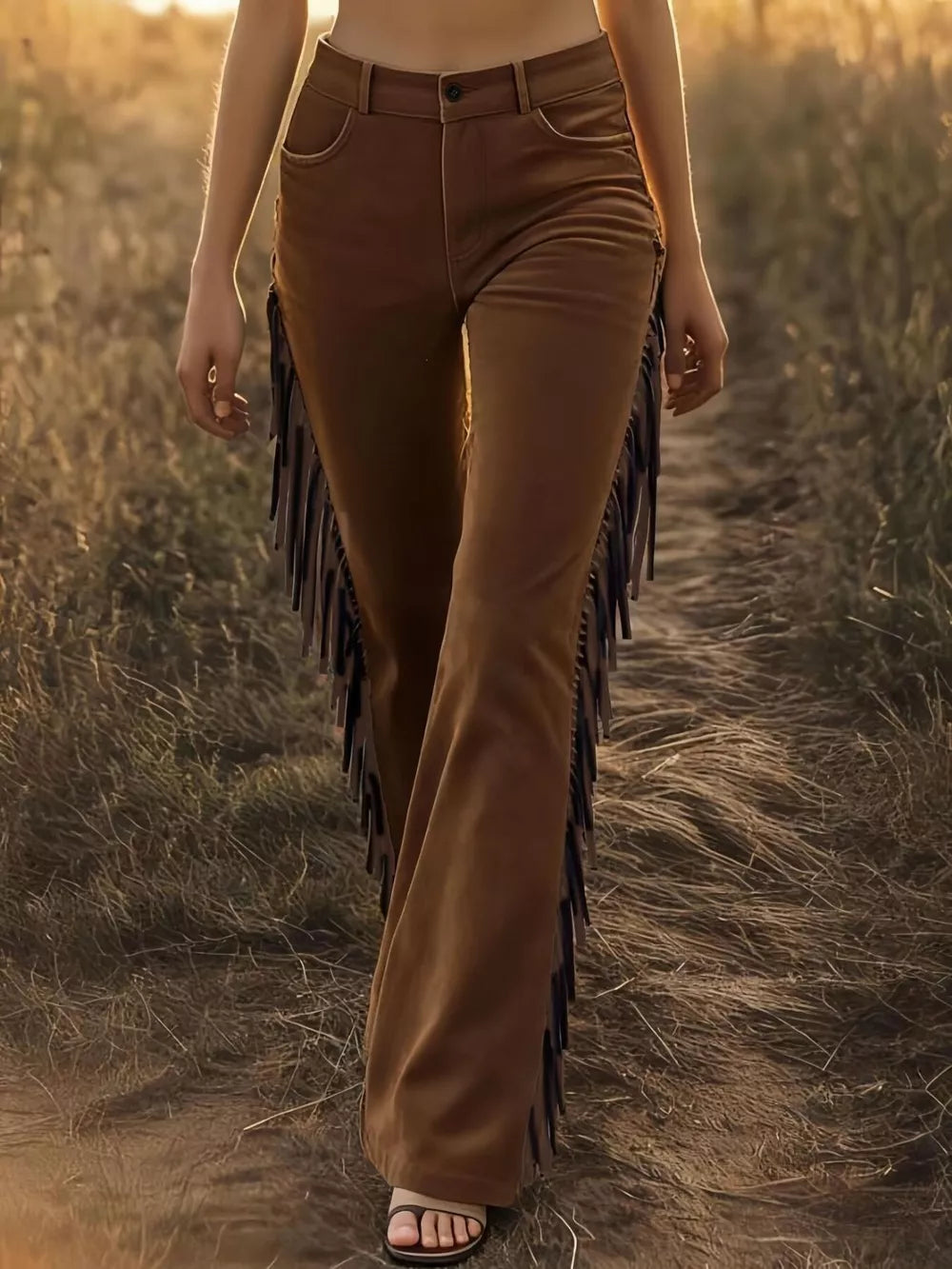wide-leg pants in camel featuring buttoned and flared fit