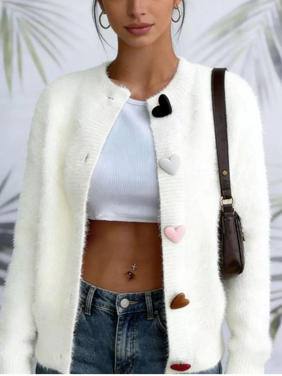 Blue Heart Button Long Sleeve Cardigan Plus Size