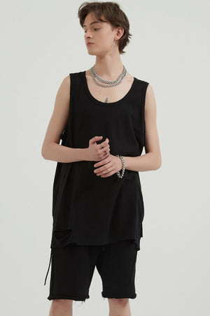 Black ripped tank top with scoop neck