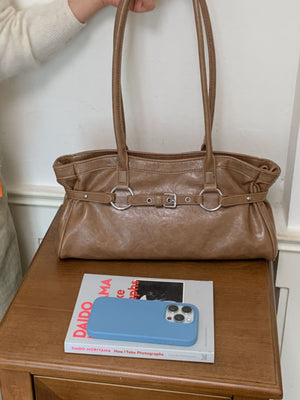 Decorative Buckle Medium Shoulder Bag in camel with decorative buckle