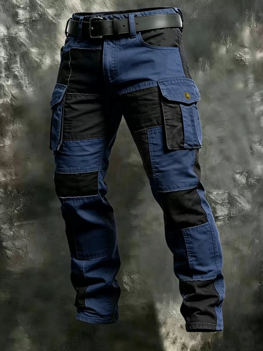 Khaki cargo pants with full-length and zip-front