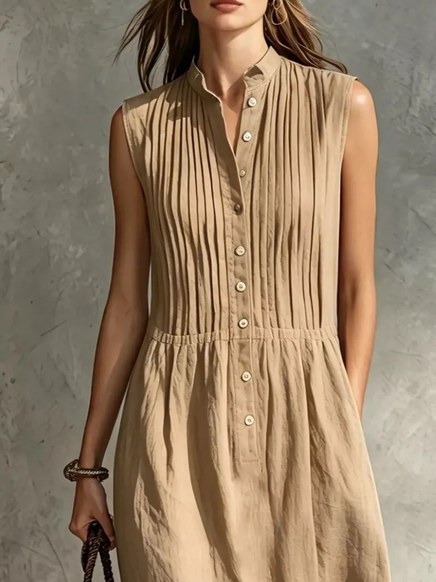Lake Blue Sleeveless Button Front Midi Dress Plus Size