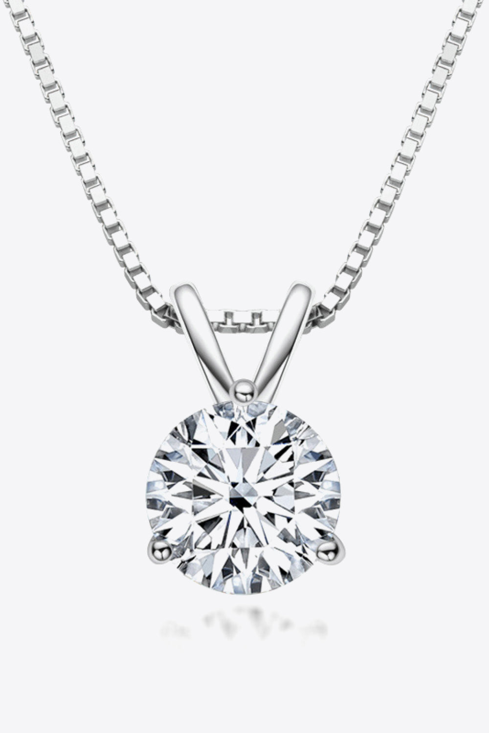 Silver solitaire moissanite pendant necklace with box chain
