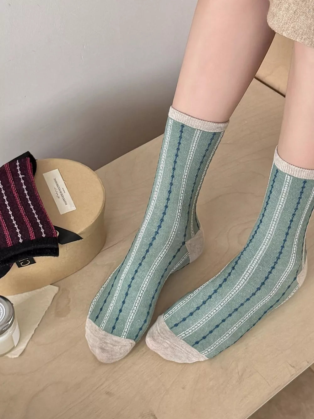 Green socks with mid-calf and elastic