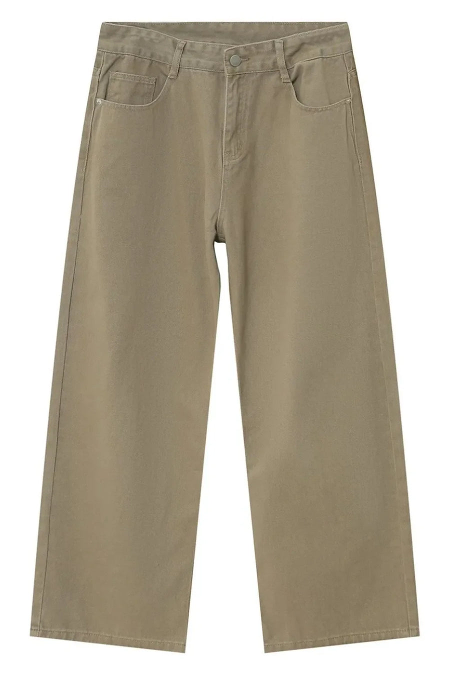 Khaki wide-leg denim jeans with a relaxed fit and front pockets.
