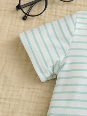 Baby bodysuit with mint green stripes and short sleeves