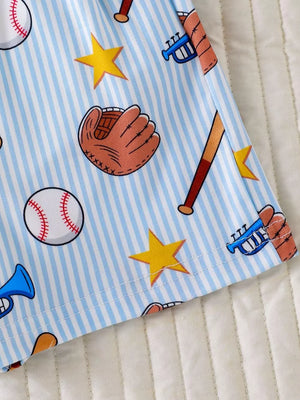 Children's Baseball Bodysuit And Suspender Set in Light Blue
