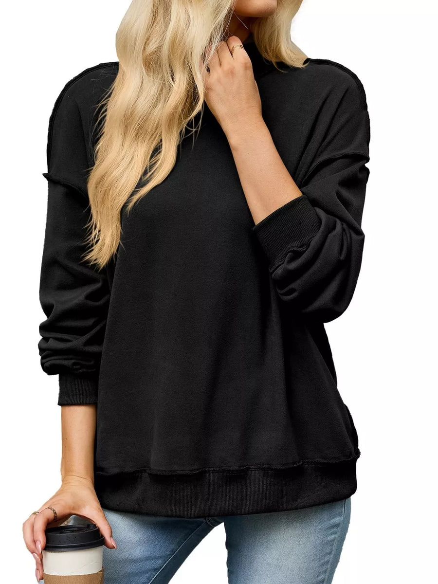 Loose Fit Crew Neck Sweatshirt in Army Green with exposed seam