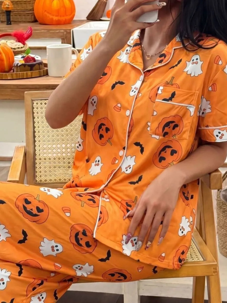 playful pajama set in White with collared