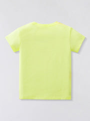 Toddler crew neck t-shirt in bright yellow cotton with a subtle graphic detail on the back.