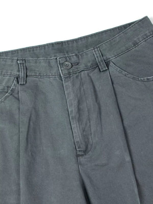 Grey cotton sweatpants with button closure and belt loops.