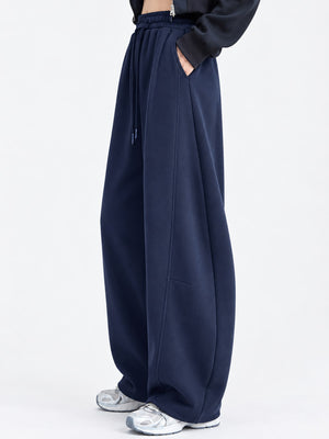 Full Size Drawstring Loose Fit Wide-Leg Sweatpants in Dark Gray-Spring And Fall-Tall with seam detail