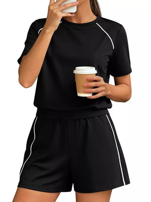 100% polyester Care instructions: Machine wash cold t-shirt and shorts set in Army Green with regular silhouette