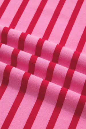 pink with red stripes Vibrant Striped Maxi Tee Dress With Scalloped Trim