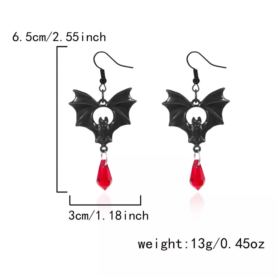 Gothic Bat Drop Earrings Alloy Crystal Silver-plated in Silver with bat motif