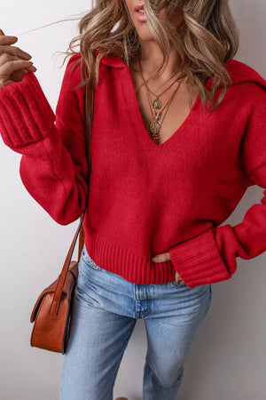 52% viscose, 26% polyester, 22% polyamide Care instructions: Machine wash cold pullover sweater in Deep Red with relaxed