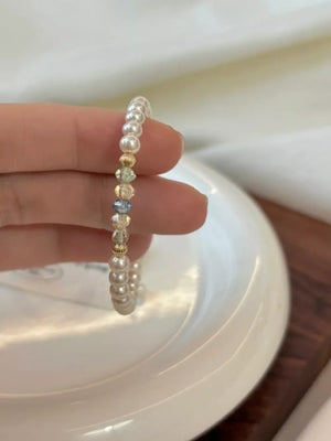 Synthetic Pearl,18K Gold-Plated,925 sterling silver,Crystal Care instructions: A bracelet in gold with not applicable