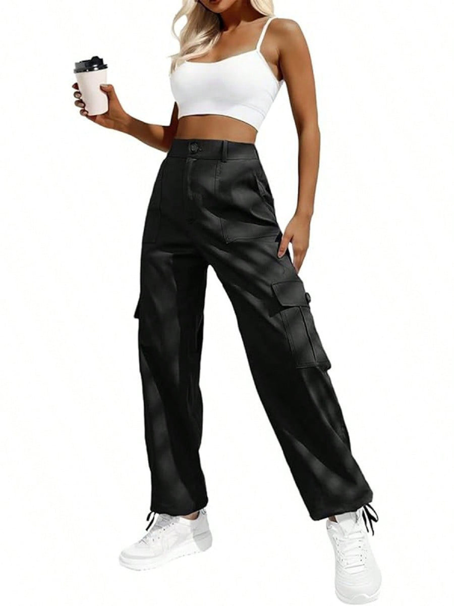 100% polyester Care instructions: Machine wash cold cargo pants in Dark Blue with loose silhouette
