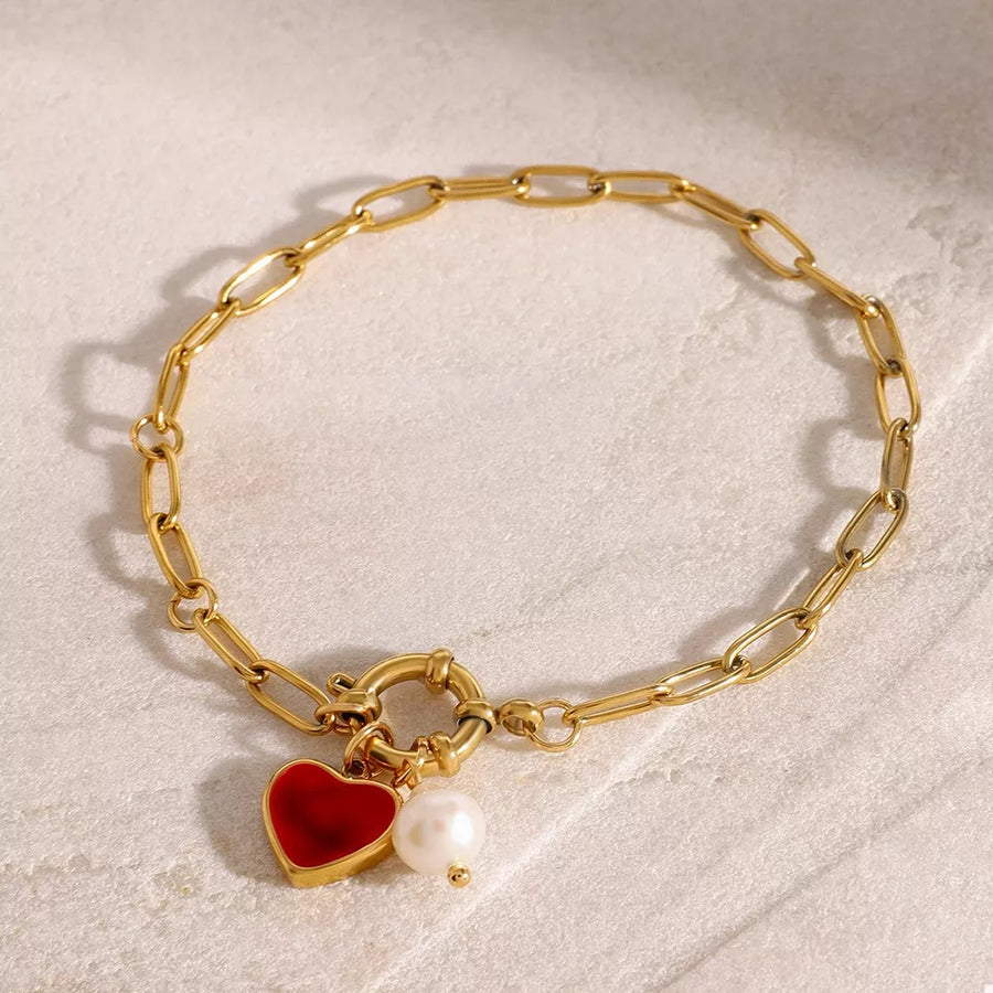 Freshwater Pearl,18K Gold-Plated,Stainless Steel Care instructions: Avoid wearin bracelet in red with n/a silhouette