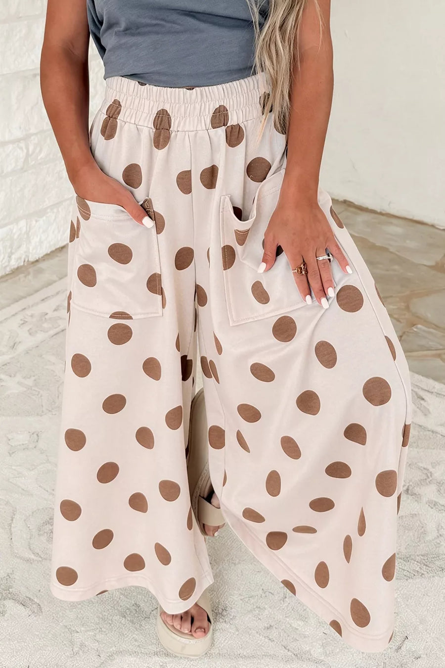 Polka Dot Wide Leg Elastic Waist Pants option 7