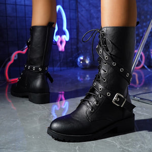 boots in Black with round toe and mid-calf