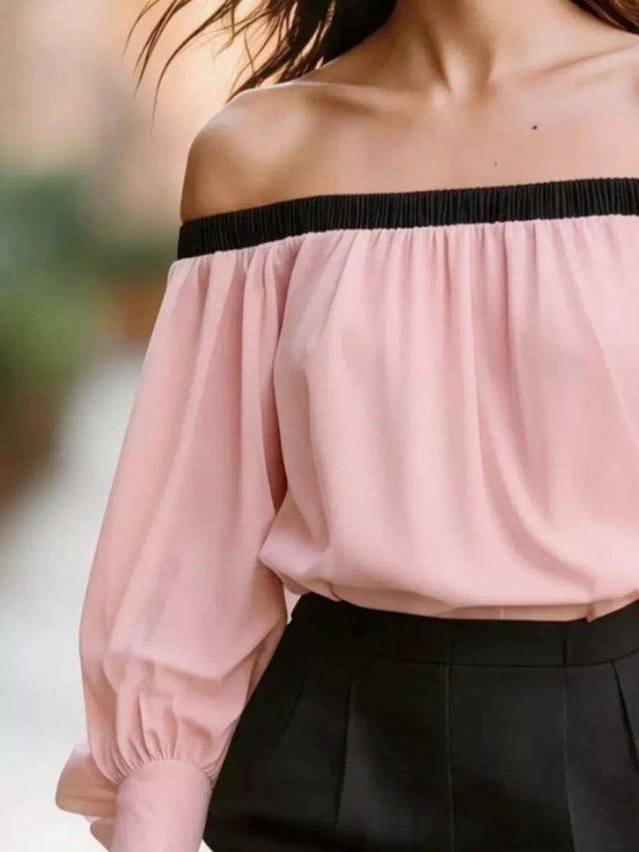 White Off-shoulder Ruched Top