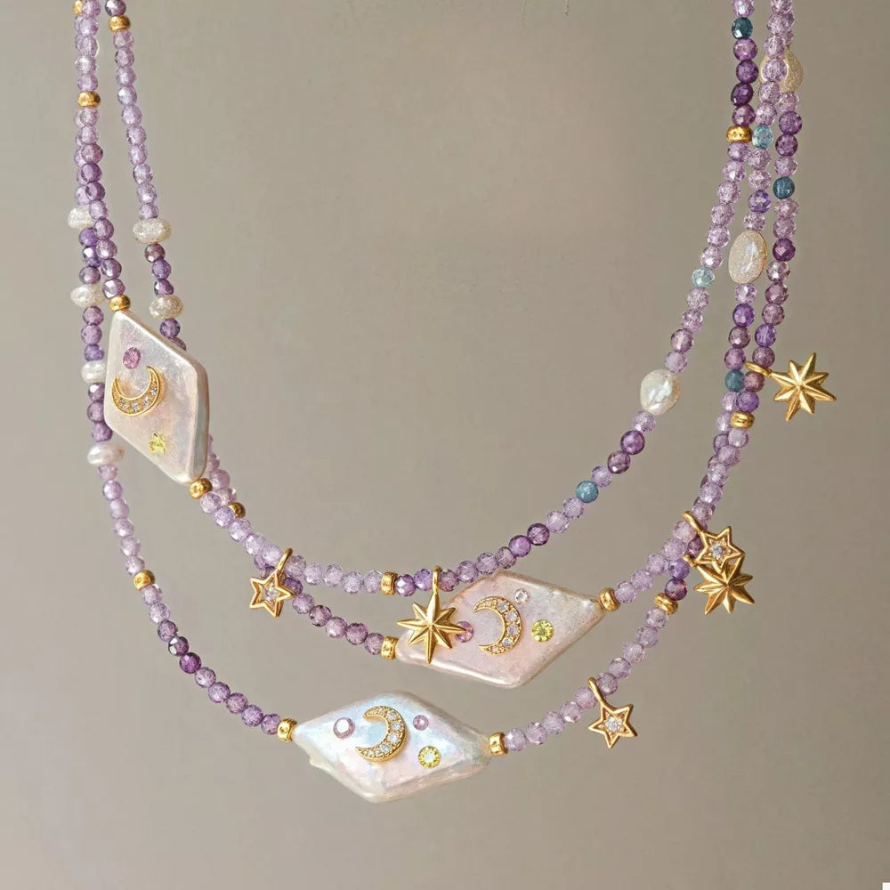 necklace in lavender featuring beaded and straight fit