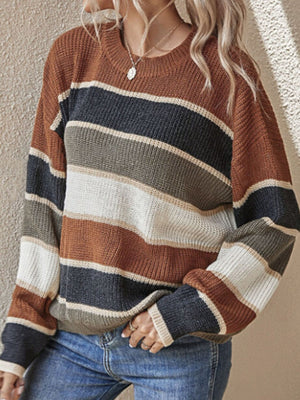 Dark Brown crewneck sweater with hip-length and pullover