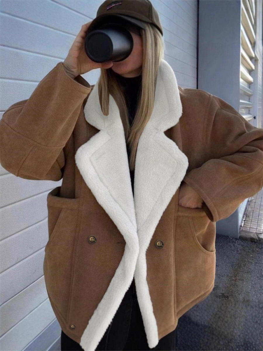 100% polyester Care instructions: Machine wash cold overcoat in Chocolate with loose silhouette