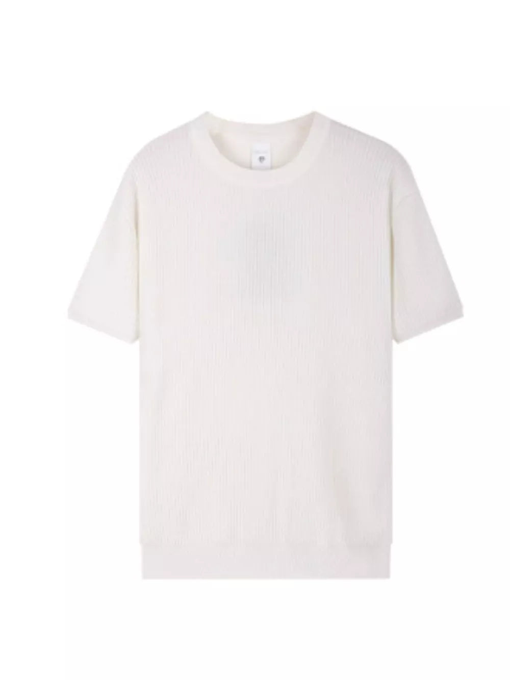 White ribbed knit relaxed fit men's t-shirt with crew neck.