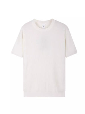 White ribbed knit relaxed fit men's t-shirt with crew neck.